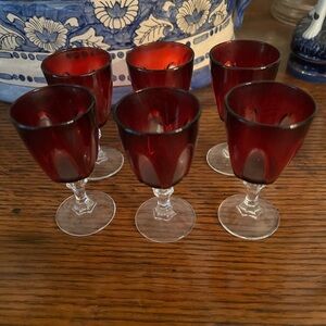 6 Cristal d'Arques Durand GOTHIC ARCH Ruby Red Cordial, Whiskey Glasses